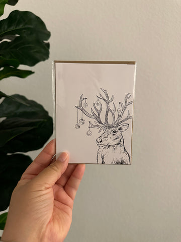 Reindeer with Ornaments Single Greeting Card